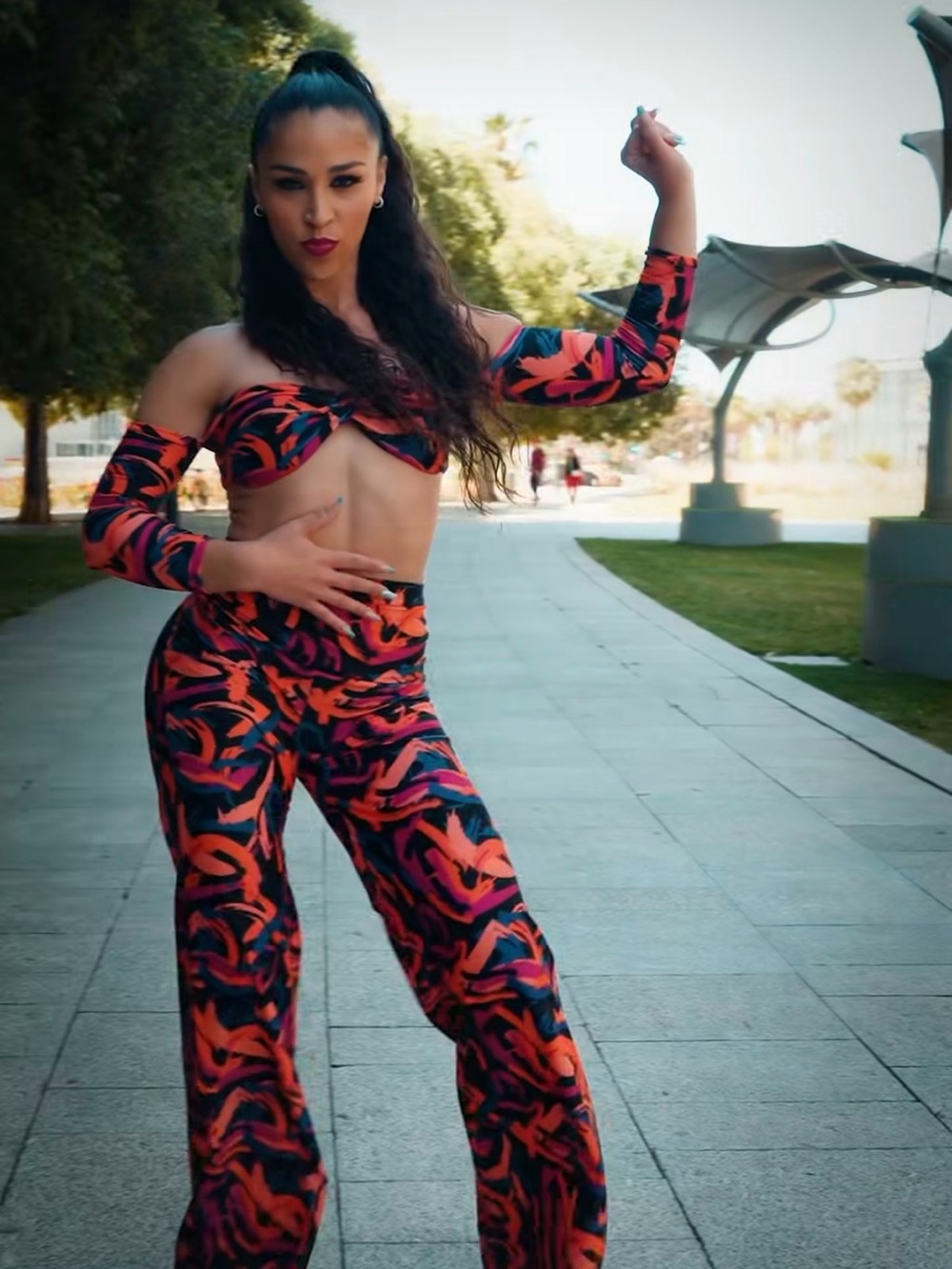 Bold Orange & Black Printed Wide-Leg Pants - Women Bachata Dance Outfit Olu